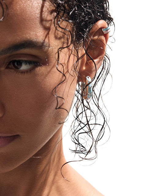 Узкий кафф из белого золота с эмалью Baby Blue Color, 5