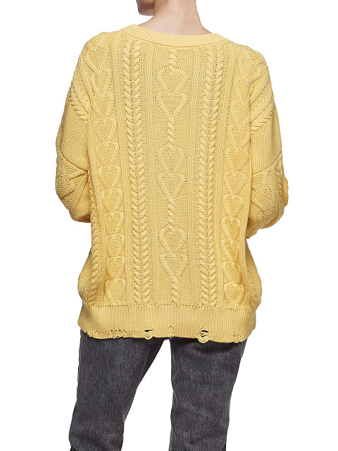Желтый унисекс хлопковый свитер с косами, 5