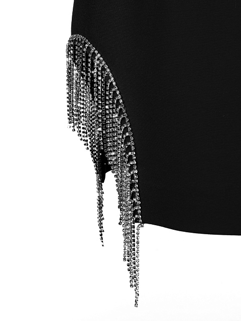 Черное платье-мини на бретелях с бахромой из страз, 4