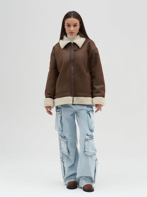 Коричневая дубленка из эко-меха, 6