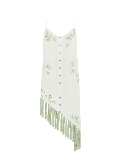 Белое асимметричное платье-мини с вышивкой, 1