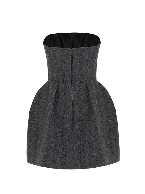 Серое платье-мини из шерсти с кожаными клевантами, 2