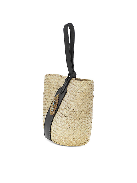 Плетеная соломенная сумка с кожаной ручкой и вышивкой-пейсли, 2