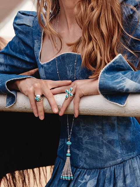 Кольцо из серебра с бирюзой и фианитами, 2