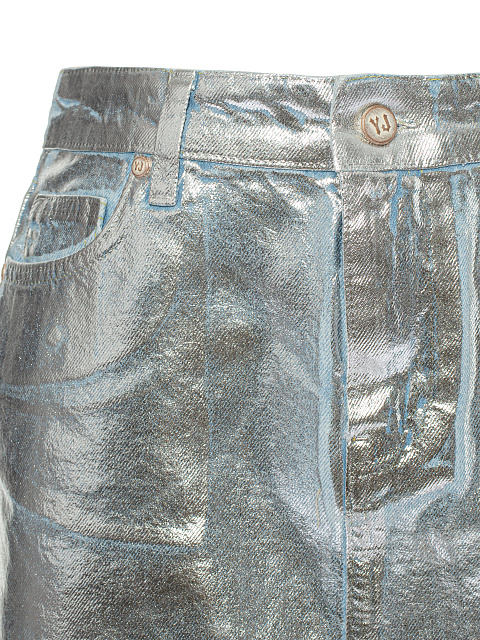 Юбка-мини из голубого денима с серебряным напылением, 3