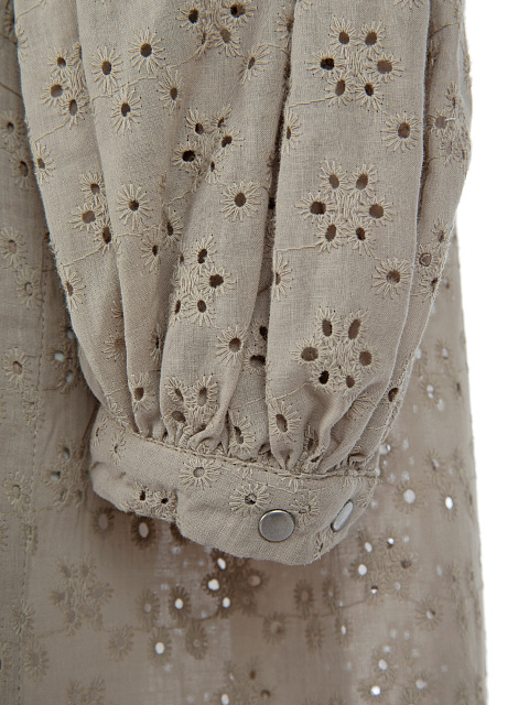 Серо-бежевое объемное платье-рубашка, 4