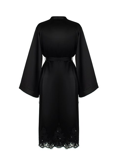 Домашний комплект из черного шелка с кружевом и стразами, 3