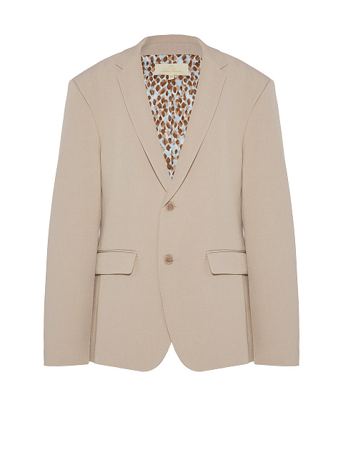 Бежевый объемный жакет с леопардовой подкладкой, 1