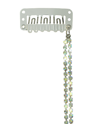 Серебристая заколка с двумя цепочками из разноцветных страз, 2
