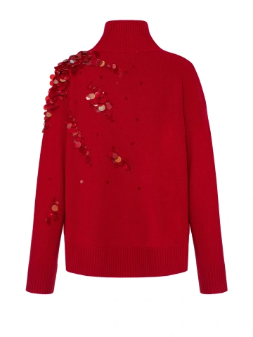 Красный кашемировый свитер с пайетками, 2