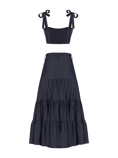 Темно-синий костюм из джинсовой ткани, 2