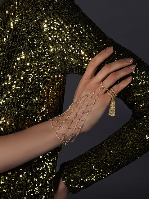 Кольцо-кисть из желтого золота с желтыми бриллиантами огранки «бриолет» и круглой огранки, 3