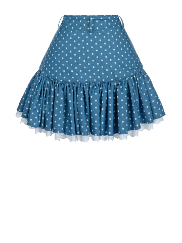 Голубая юбка-мини из денима с отделкой из хлопкового шитья, 2