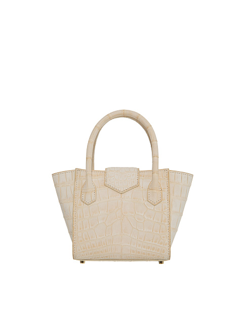 Бежевая сумка из крокодиловой кожи с позолоченным серебром, 3