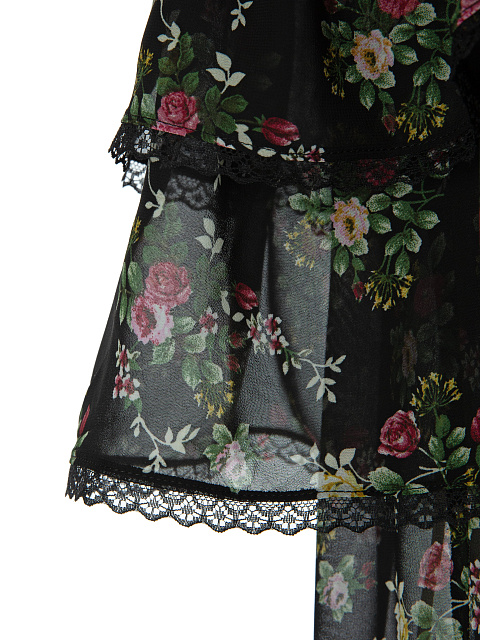Черный топ с открытыми плечами из шифона с цветочным принтом, 3 Черный топ с открытыми плечами из шифона с цветочным принтом, 3