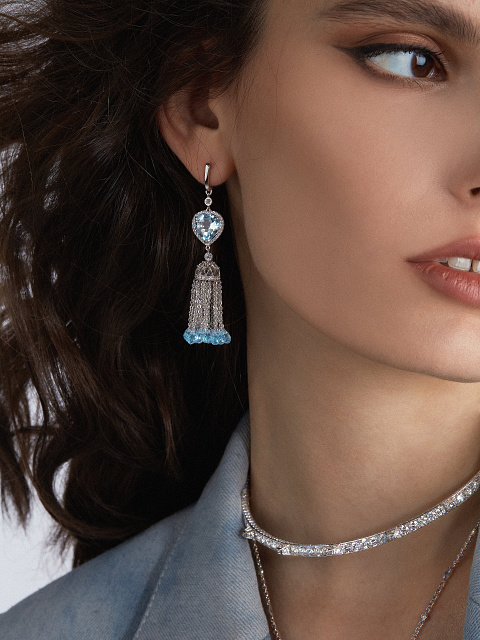 Серьги-кисти из белого золота с топазами, 2 Серьги-кисти из белого золота с топазами, 2