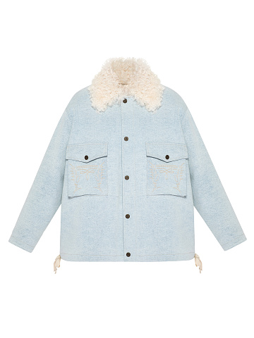 Голубая парка из денима с подкладом из овчины, 1