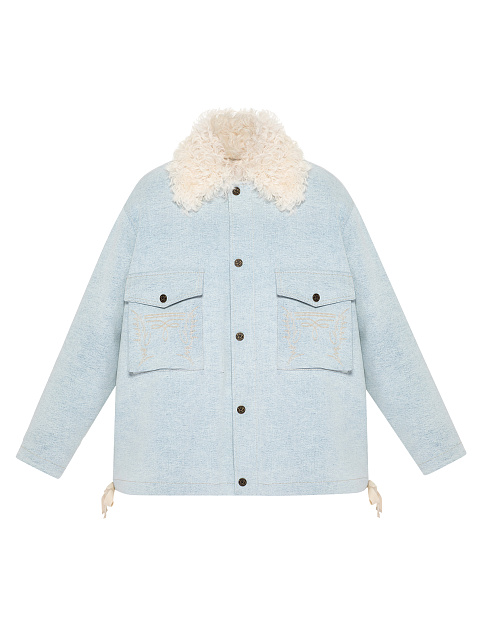 Голубая парка из денима с подкладом из овчины, 1