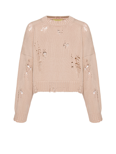 Пудрово-розовый укороченный свитер из хлопка с дырками, 1 Пудрово-розовый укороченный свитер из хлопка с дырками, 1
