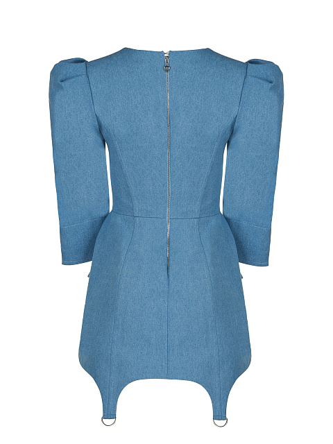 Голубое платье-мини из денима с фигурным низом, 2