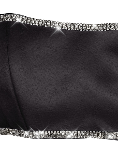 Черный атласный топ с рукавами-фонариками и стразами, 4