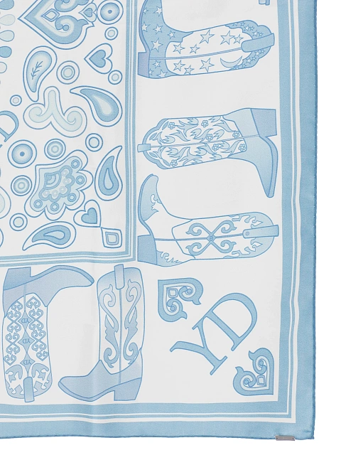 Голубой шелковый платок с принтом в стиле вестерн, 3 Голубой шелковый платок с принтом в стиле вестерн, 3