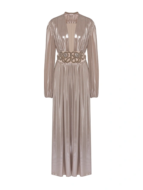 Бежевый костюм из трикотажа с металлическим блеском, 1 Бежевый костюм из трикотажа с металлическим блеском, 1