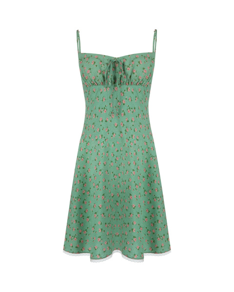 Зеленое платье-мини с цветочным принтом, 1