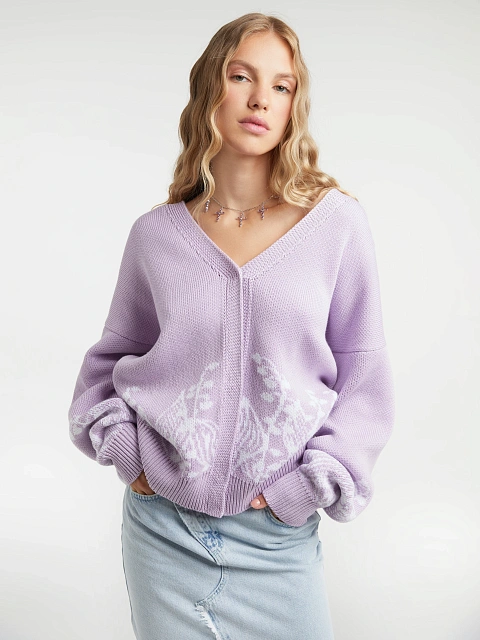 Сиреневый оверсайз кардиган с ландышами, 6
