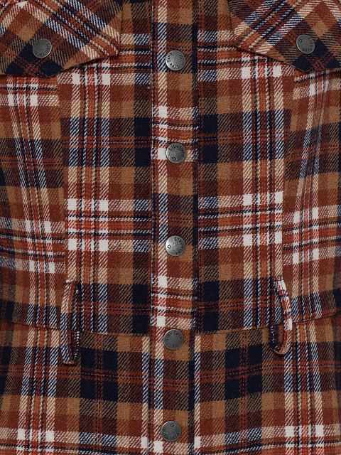 Коричнево-синее шерстяное платье-миди в клетку, 3