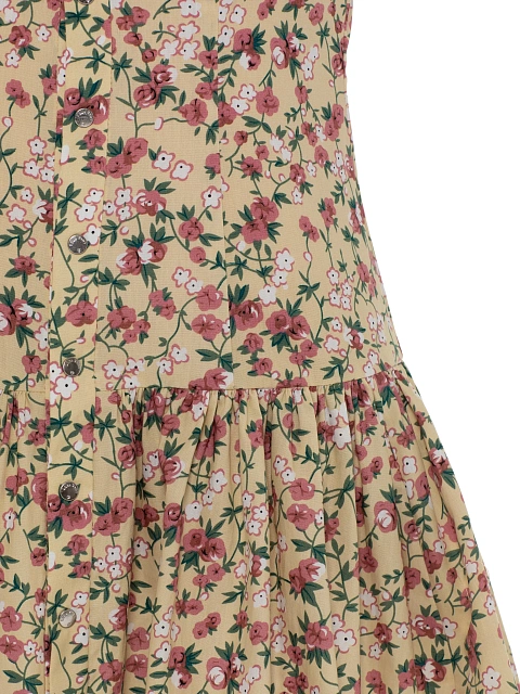 Бежевое платье-мини из хлопка с розовым цветочным принтом, 3