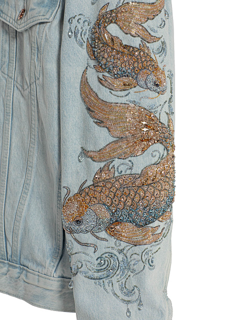 Голубая джинсовая куртка с вышивкой бисером и кристаллами, 4