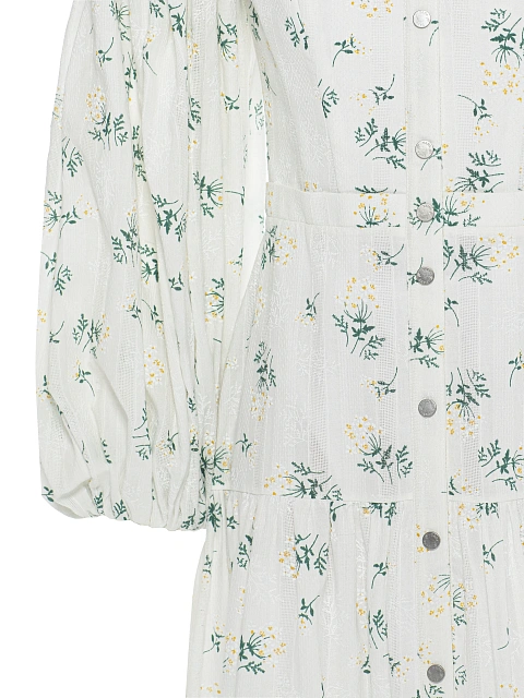 Белое платье-миди из хлопка с открытыми плечами и цветочным принтом, 3