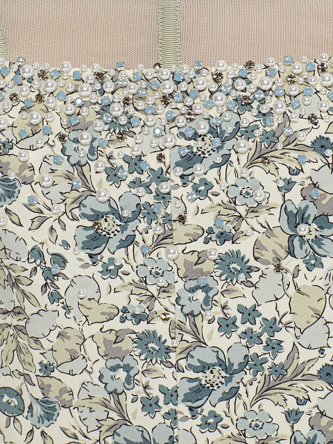 Платье-мини из хлопка с цветочным принтом и открытыми плечами, 3