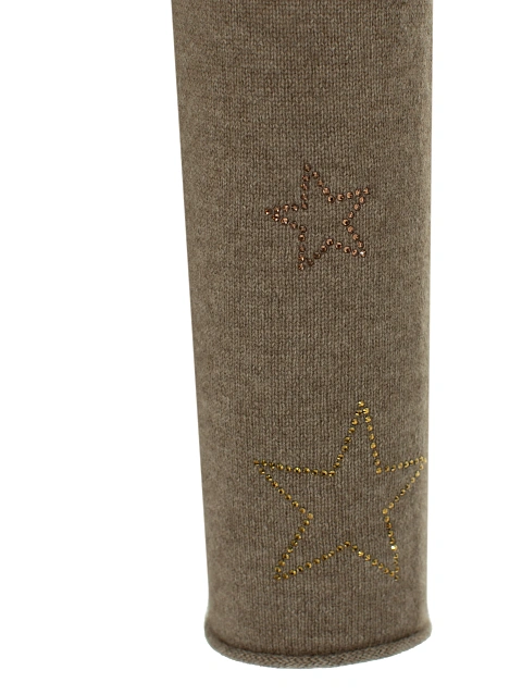 Коричневый укороченный пуловер из кашемира со звездами, 3