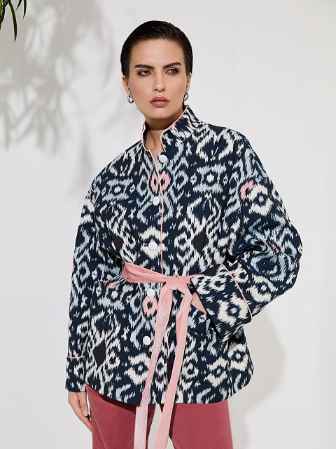 Жакет из темно-синего жаккарда с принтом икат, 2