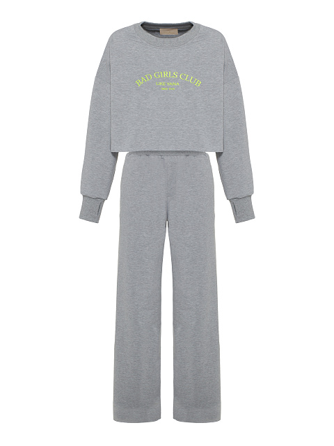 Серый трикотажный костюм Bad Girls Club с салатовой вышивкой, 1