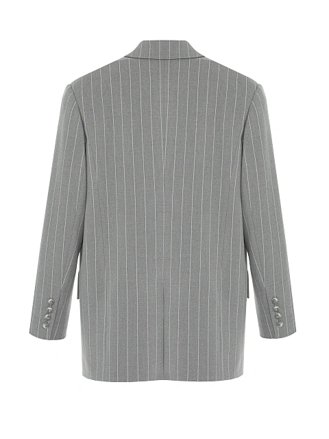 Серый объемный жакет в полоску, 4