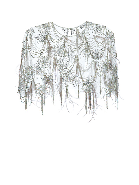 Бежевое платье-мини с перьями и стразами, 3