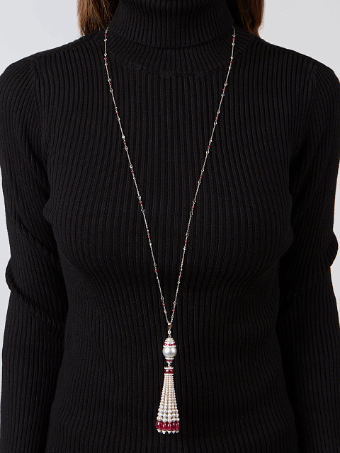 Колье с кулоном из белого золота с рубином, бриллиантами и жемчугом, 2