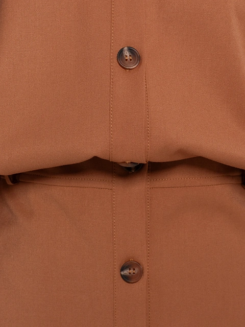 Коричневое платье-мини с карманами и поясом, 3