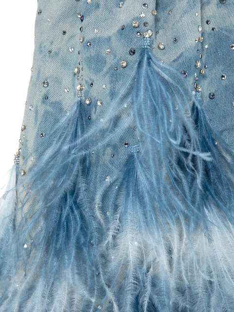 Голубая сумка-кисет из денима с принтом tie-dye и перьями, 5 Голубая сумка-кисет из денима с принтом tie-dye и перьями, 5