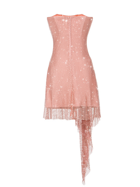 Розовое платье-мини из сетки со стразами, 2