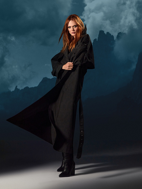 Черный двубортный тренч из хлопка с отделкой из кожи, 8