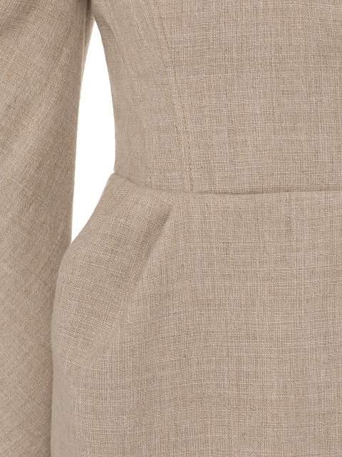 Бежевое платье-мини с открытыми плечами из льна, 3 Бежевое платье-мини с открытыми плечами из льна, 3