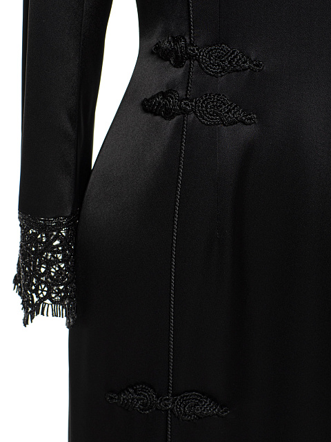 Черное платье-макси из шелка с кружевом, 3