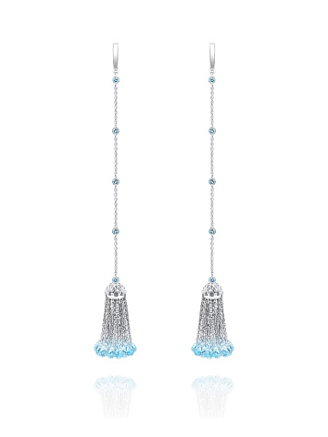 Серьги-кисти из белого золота с топазами Sky Blue, 1