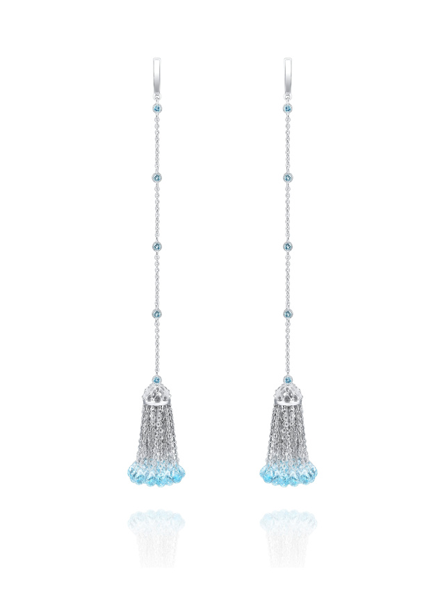 Серьги-кисти из белого золота с топазами Sky Blue, 1