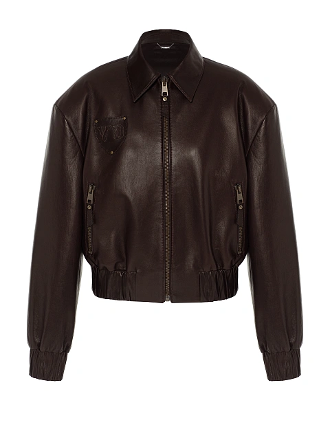 Темно-коричневая укороченная куртка из кожи, 1