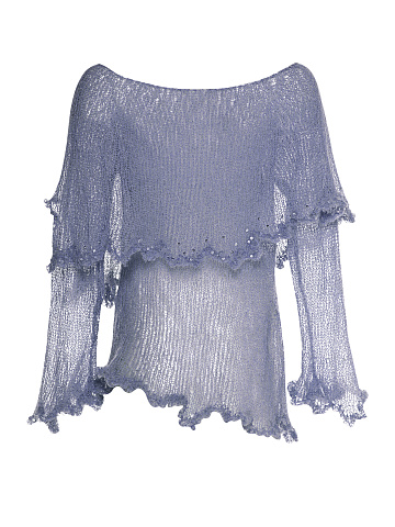 Синий свитер из мохера с открытыми плечами, 2